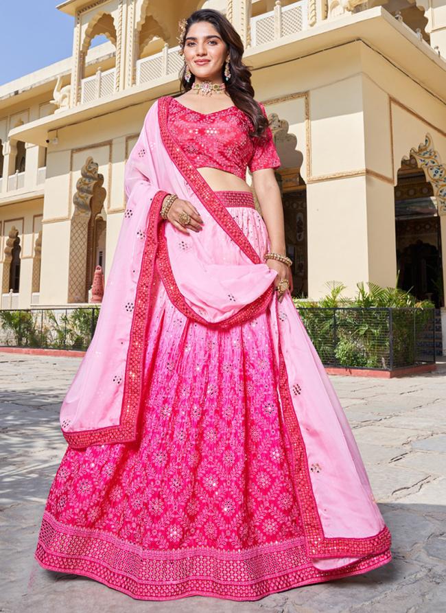 Chinnon Pink Wedding Wear Embroidery Work Lehenga Choli